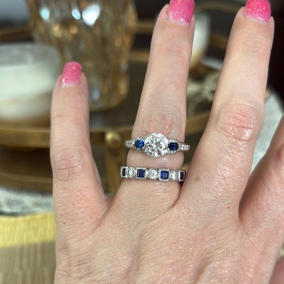 QVC Jewelry - Elegant Sterling Silver and Blue and White Diamonique Wedding Ring Set